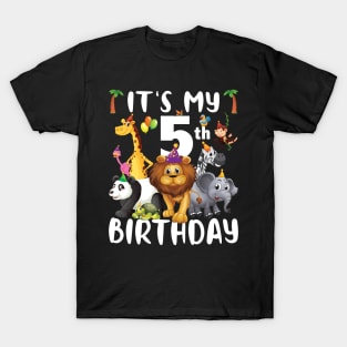 Its My 5th Birthday Safari Jungle Zoo Lovers Birthday Party T-Shirt